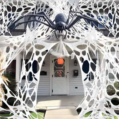 Spider Webs Halloween Decorations –13.5ft Stretchy Beef Netting Spider Web, DIY Cut-Your-Own Cobweb for Haunted House Indoor & Outdoor, Spooky Party Decor, 450sqft Coverage