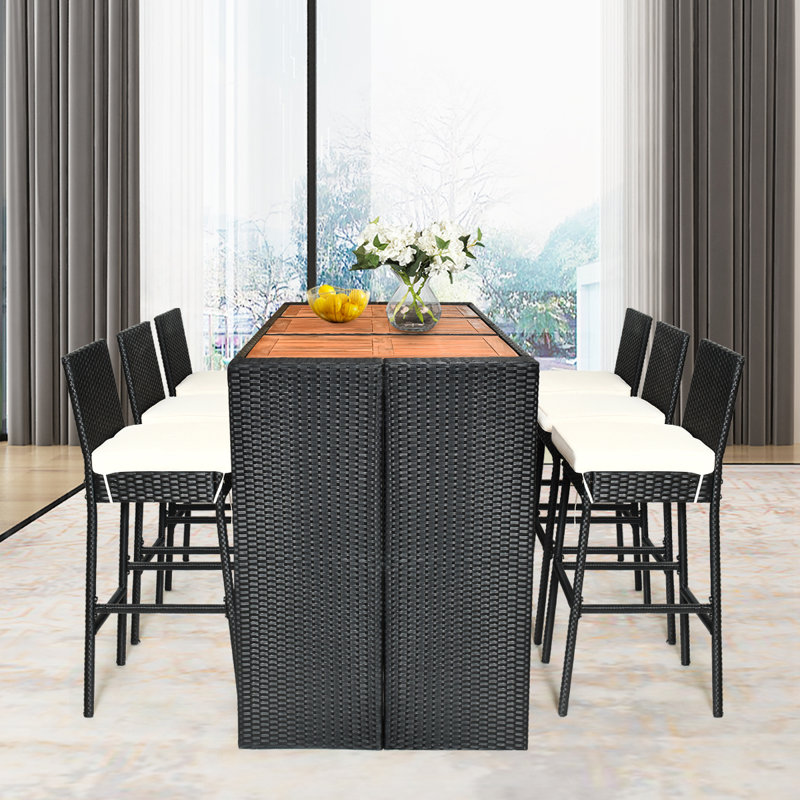 6 - Person Acacia Wicker Patio Dining Set with Rectangular Table