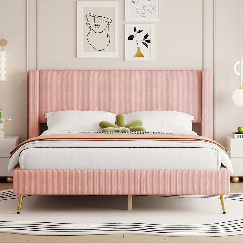 Upholstered Platform Bed, Pink 1