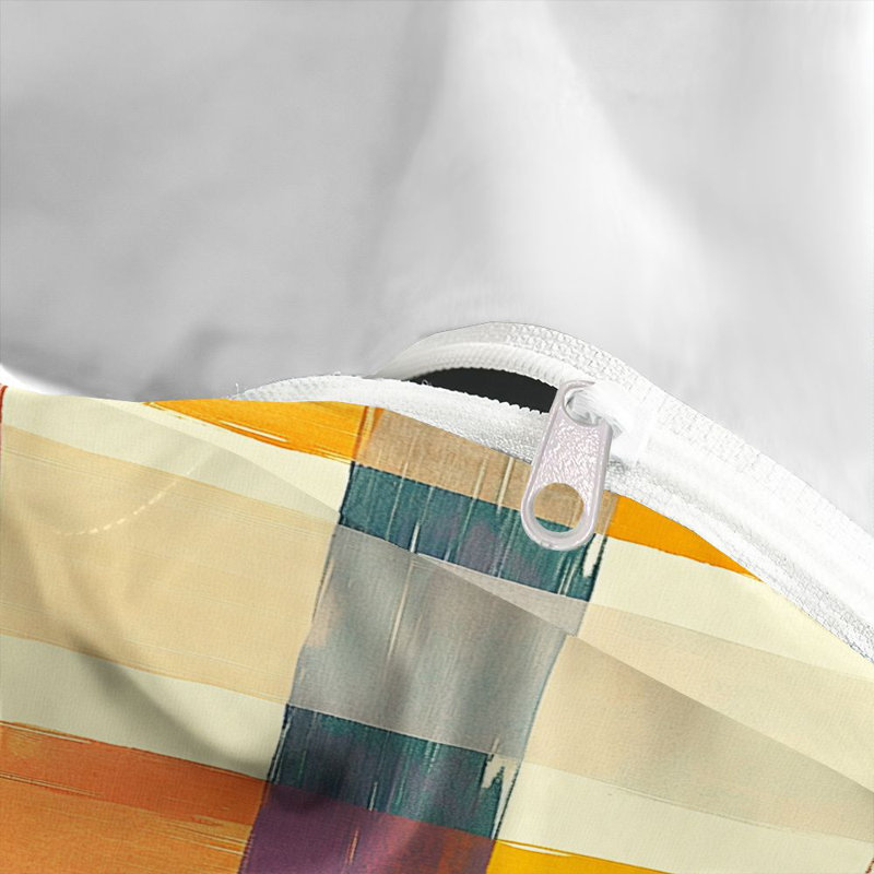 3 pièces de literie à motif géométrique abstrait moderne avec motif de patchwork coloré Housse de couette en microfibre douce avec taies d'oreiller Collection de literie légère et respirante pour la chambre principale