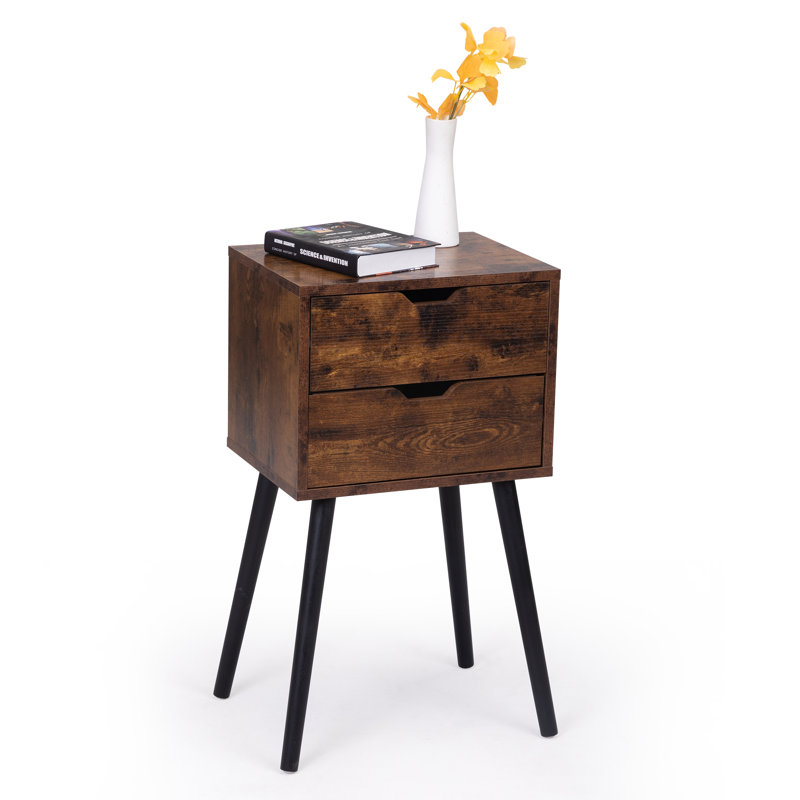 Table de chevet avec 2 tiroirs, tables de chevet avec pieds et rangement en bois massif, table de bout, table d'appoint, meubles de chevet pour chambre à coucher, salon