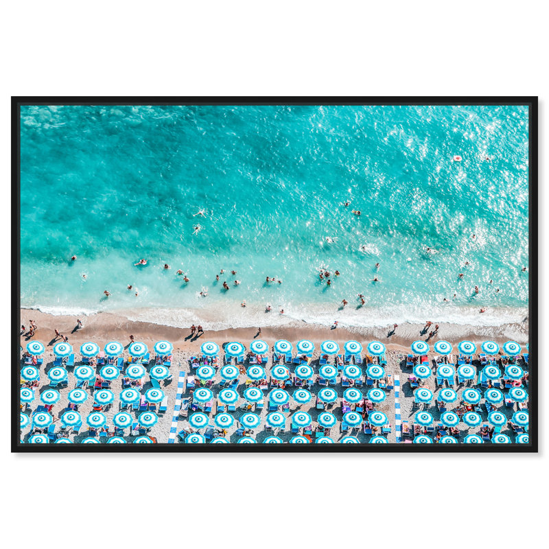 Paradise Beach Umbrellas - impression, H 24 po x l 36 po, Cadre flottant noir, Noir