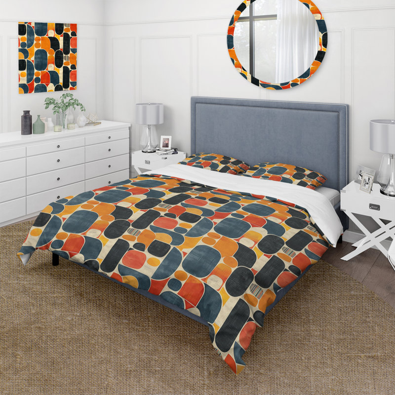 Ensemble de housse de couette orange et vert Midcentury Geometric Shapes I - Midcentury Colours