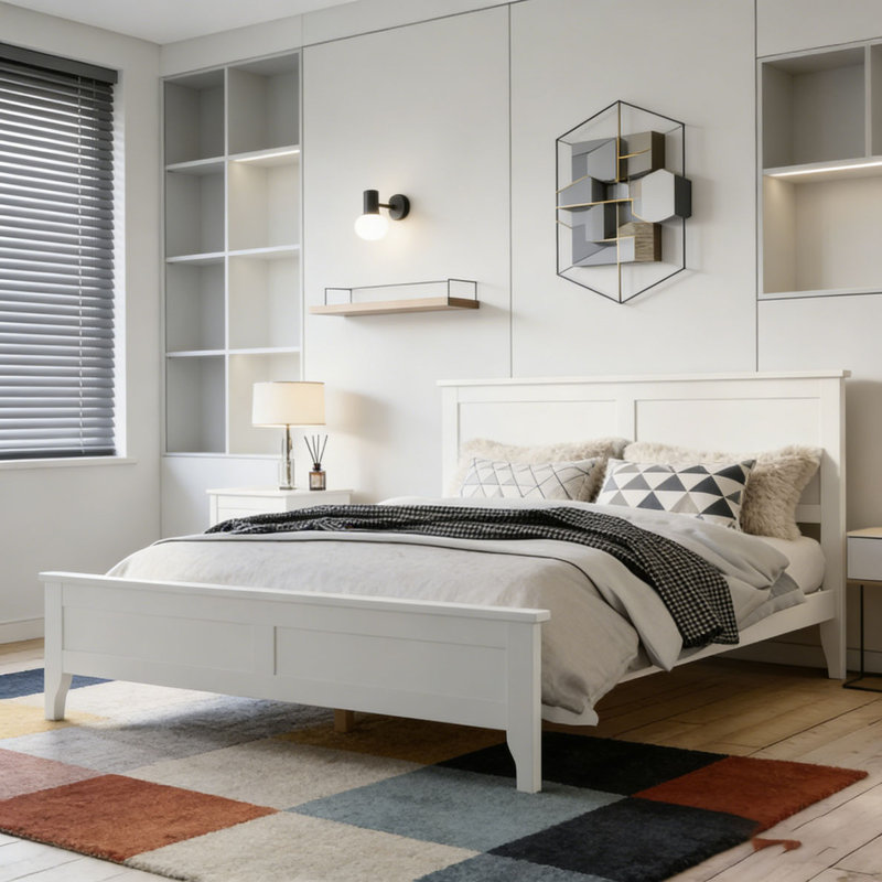 Lit plateforme Modern, Lit double, Blanc