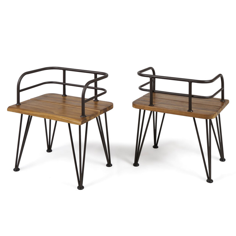 2 Rustic Chair - Wood Seats, Iron Frames, Finish, For Backyard Patio Use Outdoor 2 Chairs, Frame, Stylish Furniture