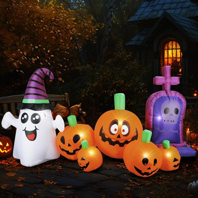 Halloween Inflatable Tombstone Decoration with Haunted House Design and LED Lights, Spooky Blow-Up Yard Prop for Lawn, Garden, Patio, Party, Indoor an