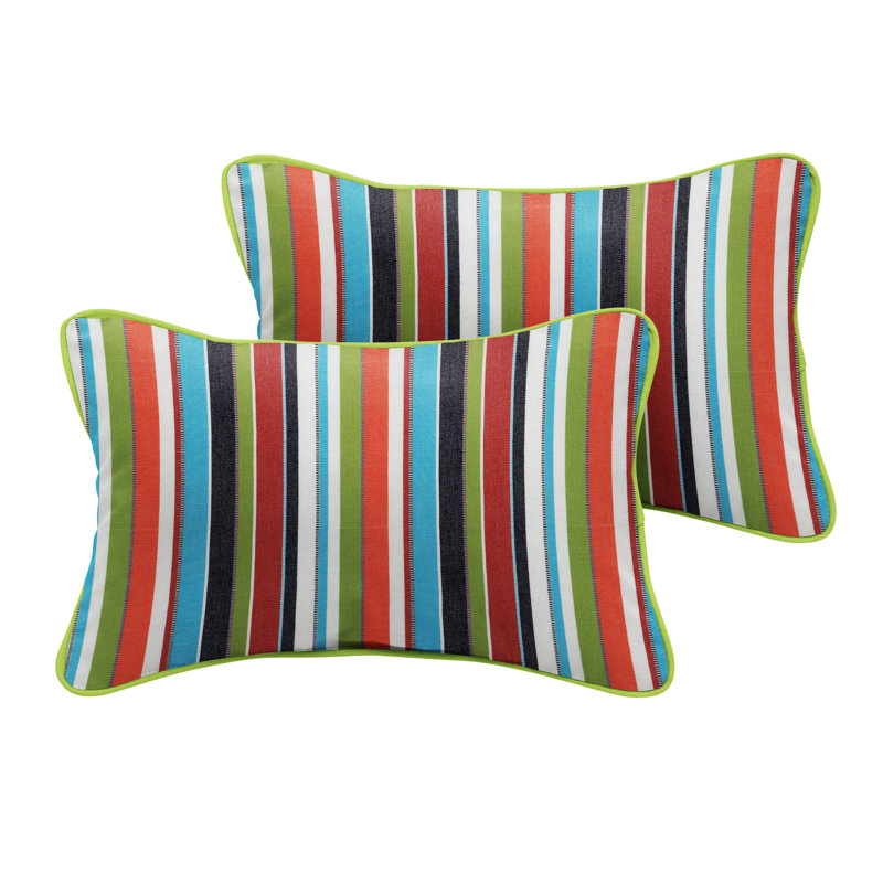 Daveridge Striped Outdoor Reversible Throw Pillow, Light Green, 16" x 26"