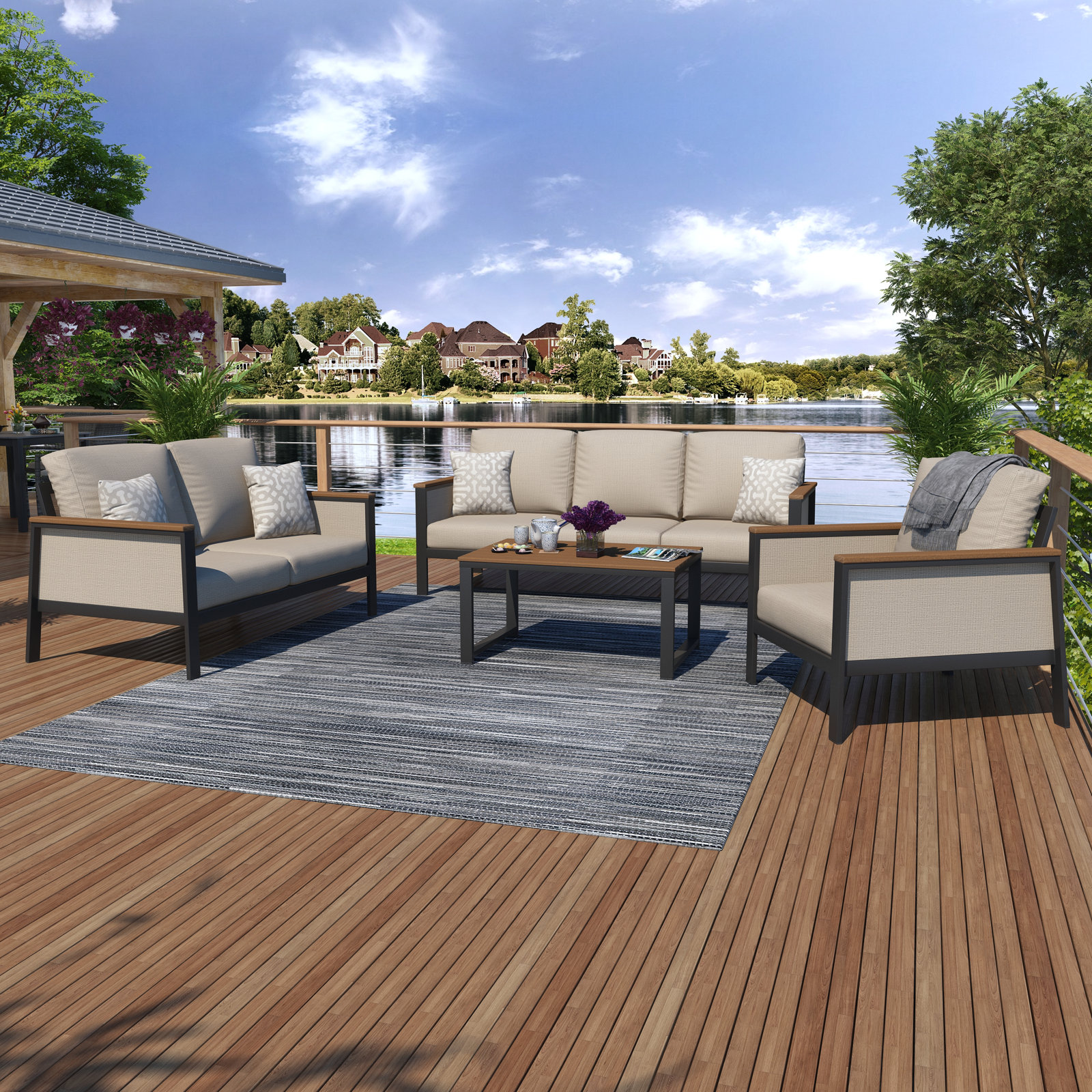 Townsend 8-Person Patio Seating Group, Cast Silver