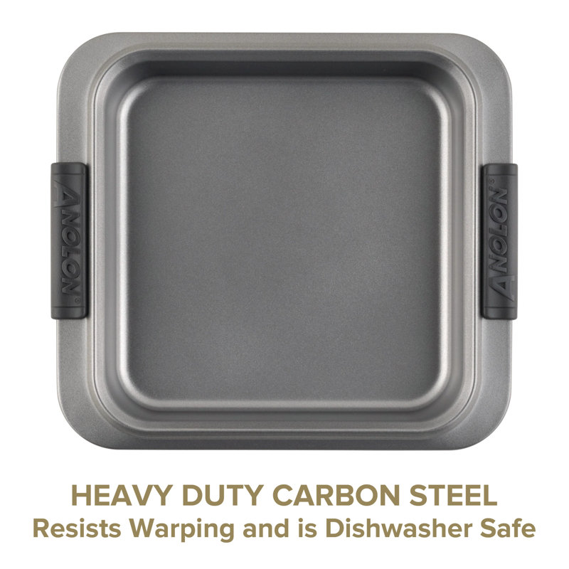 Anolon Advanced Nonstick Bakeware / Baking Set with Silicone Grips, Gray, 5-Piece Set (3 Cake Pans, 1 Cookie Sheet, 1 Rack)