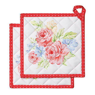 Maniques 100% coton résistantes à la chaleur de 8 po x 8 po avec poignées à chaud Maison d 'Hermine pour cuisiner des décorations de la Saint-Valentin manipulant des casseroles chaudes printemps / été (lot de 2, motif floral rétro)