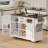 54.9" Kitchen Island With Drop Leaf, Power Outlet, Kitchen Storage Cart With 4 Door Shelves, Cross Barn Doors & Visual Glass Door, Rolling Kitchen Island On 4 Wheels For Kitchen, Dining Room