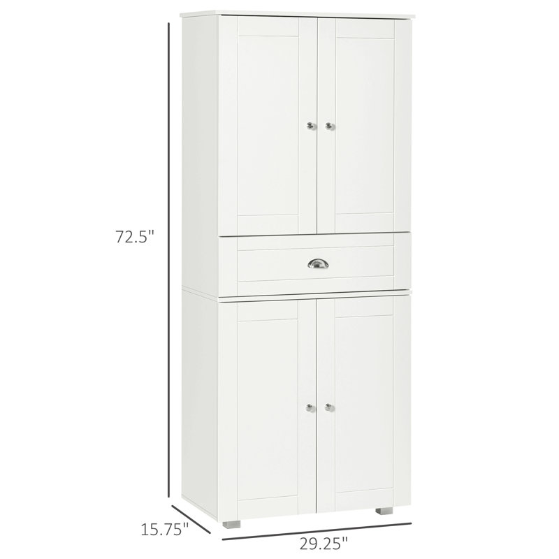 Armoire de cuisine 72 po sur pied avec 2 grandes armoires à double porte et 1 tiroir central, blanc