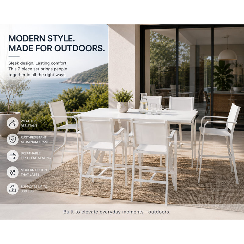 Sunset Outdoor 7 - Piece Bar Height Dining Set with Cushions