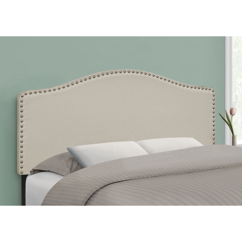 Full Size Upholstered Headboard, Beige Linen Look, Solid Wood+MDF, 1 Piece, Bed Frame, Transitional