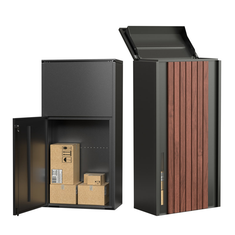 Large Parcel Drop Box for Outside – Fully Assembled, Rear Access Locking Mailbox, Weather-Resistant Galvanized Steel with Wood-Grain Finish for Porch & Curbside