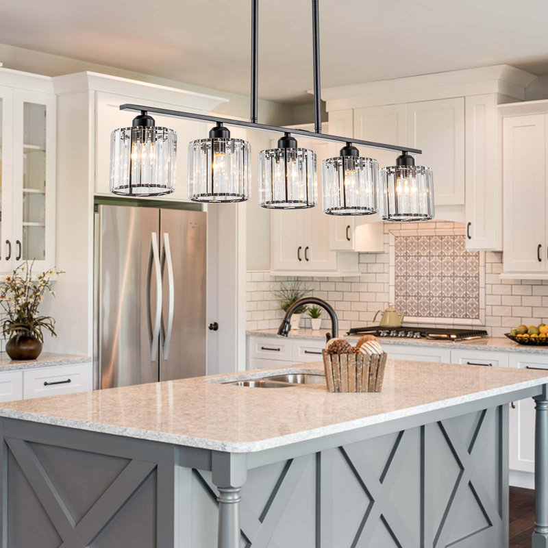 Luminaire suspendu 5 lumières en cristal pour îlot de cuisine, Noir
