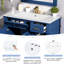 Meuble-lavabo contemporain bleu de 36 po avec lavabo en céramique, portes à fermeture en douceur, trois tiroirs à profondeur variable, trou de débordement, ensemble d'assemblage