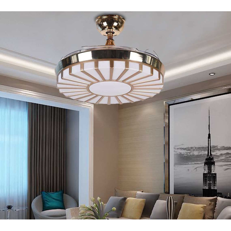Ventilateur de plafond 42 po à 4 pales rétractables à DEL avec télécommande et ensemble d'éclairage inclus