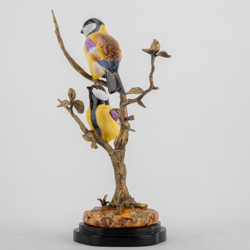 Porcelain Finches Figurine Tree Branch With Bronze Ormolu In Bird Figure Collection