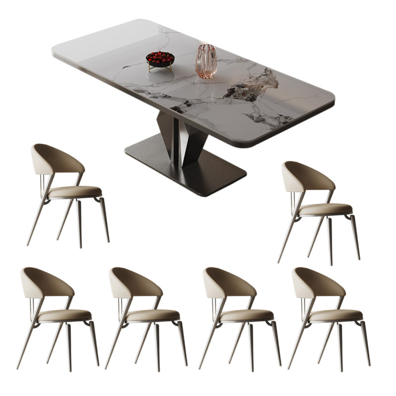 Modern simple rectangular dining table set, 29.5"H x 63"L x 33.5"W, Gray