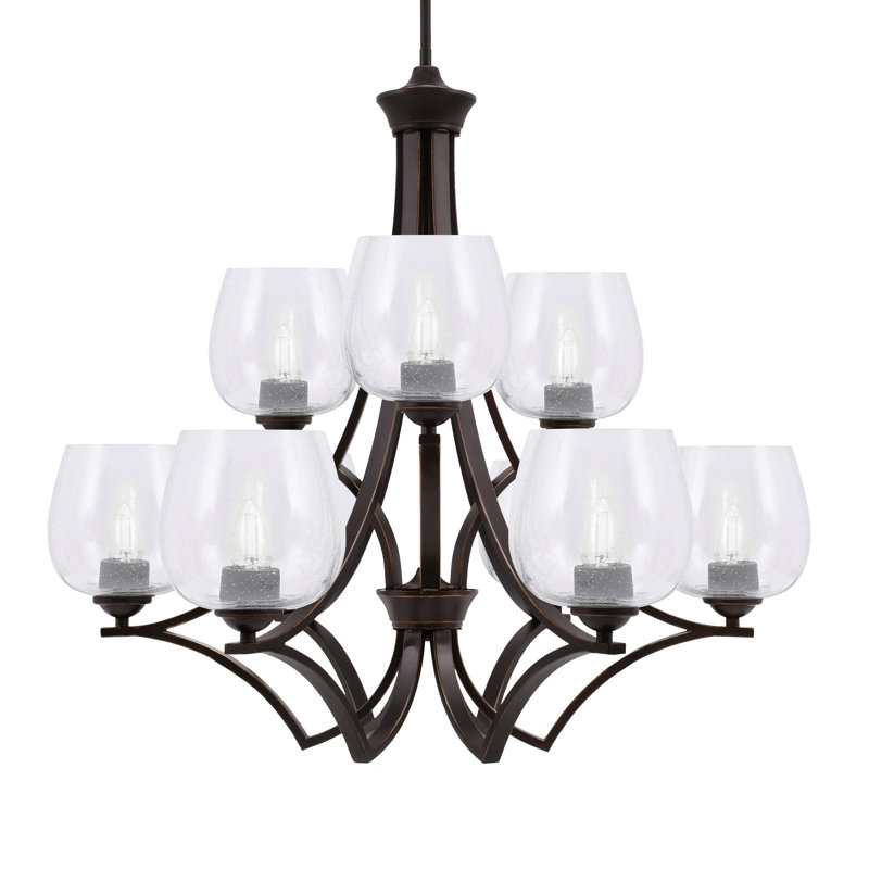 Lustre 9 lumières Zilo avec verre à bulles 6 po Zilo, Gris granit foncé, Verre transparent