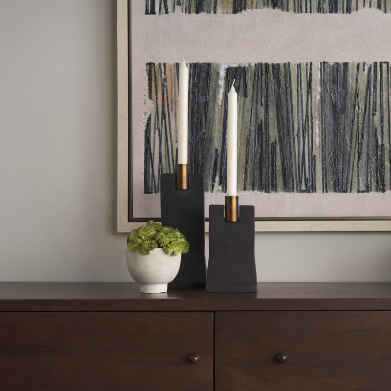 Soteria 11.40'' H Metal Tabletop Candlestick, Black/Gold
