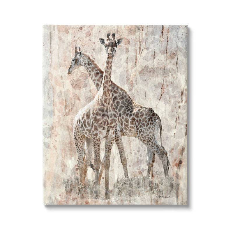 Paire de girafes imposantes superposées - Motif flottant, Toile tendue, H 20 po x l 16 po x P 1,5 po