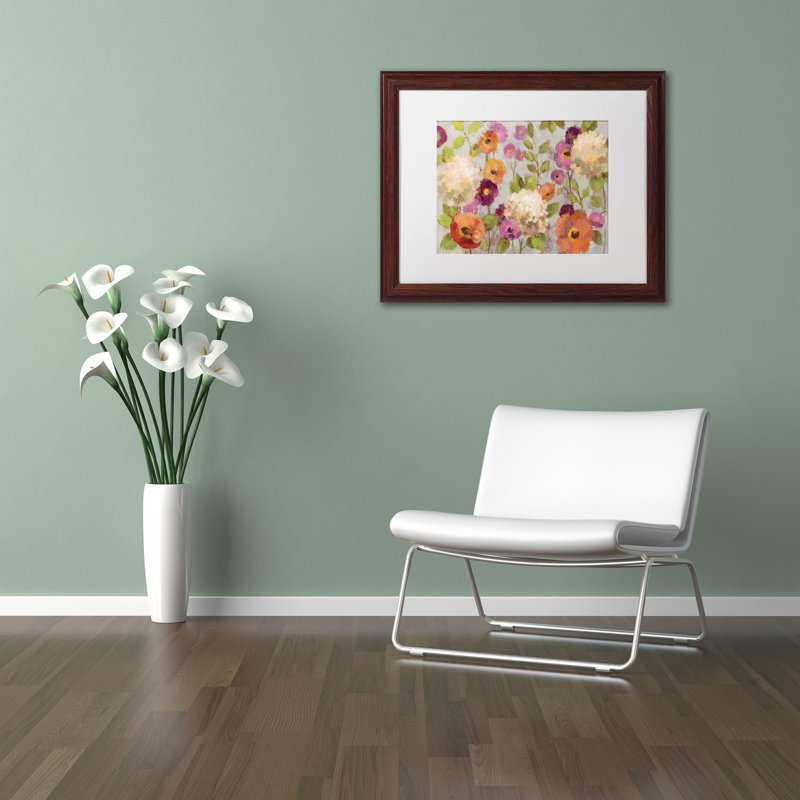 Hydrangeas and Anemones Floral Canvas Print in Dark Wood Frame