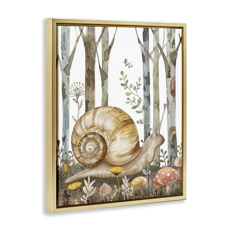  "Woodland Snail Nature Floater", art mural par LSR Design Studio, H 31 po x l 25 po, Cadre flottant métallique doré