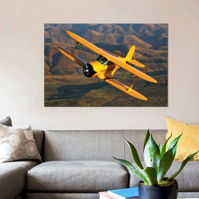 « a beechcraft model b17r staggerwing », reproduction de photo sur toile, H 12 po x l 18 po x P 1,5 po, Toile tendue