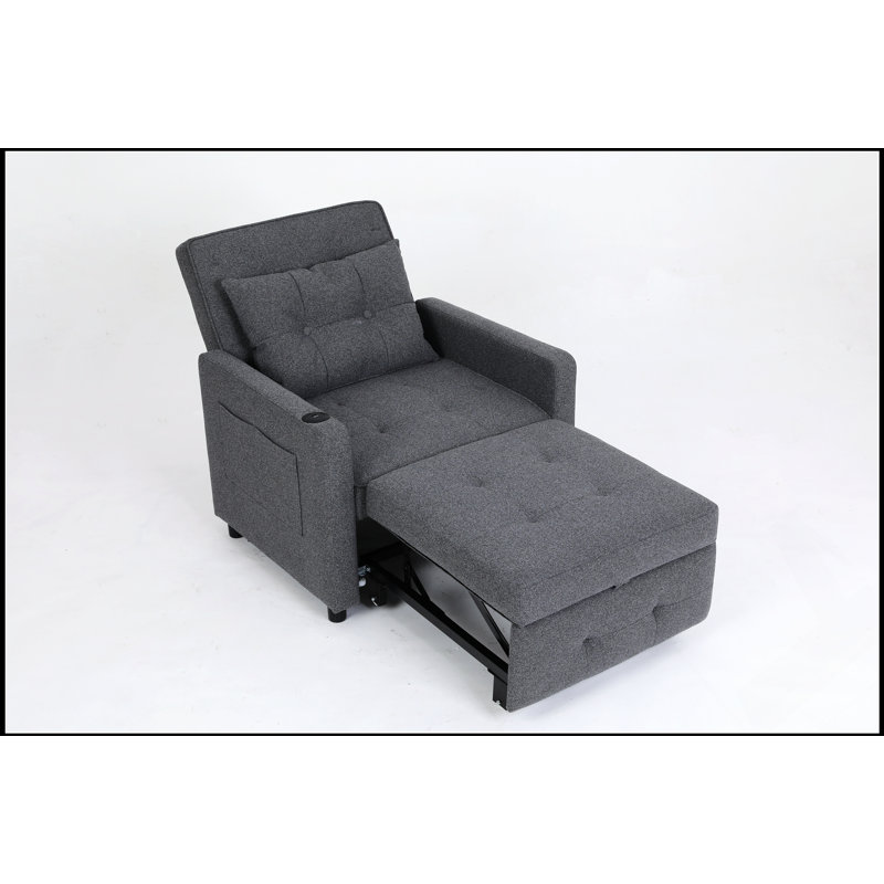 Fauteuil-lit convertible 3-en-1 avec dossier réglable, ports USB et poche latérale pour un confort et une fonctionnalité polyvalents