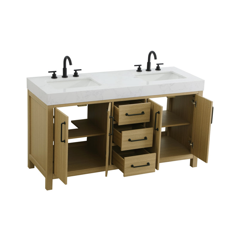 Meuble-lavabo double 60 po_Traditional_VF60660, Brun miel