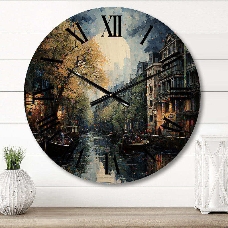 Horloge murale surdimensionnée Green Canals, Moyenne