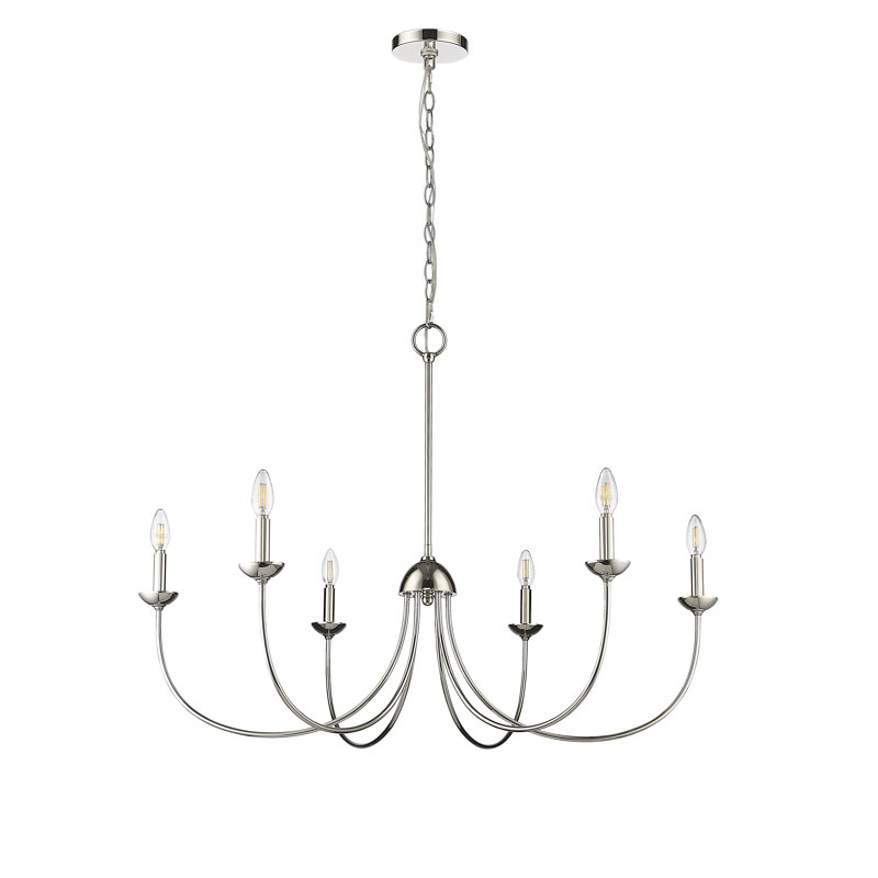 Lustre classique / traditionnel à 6 lumières de 29 po de large Huxley, Nickel poli