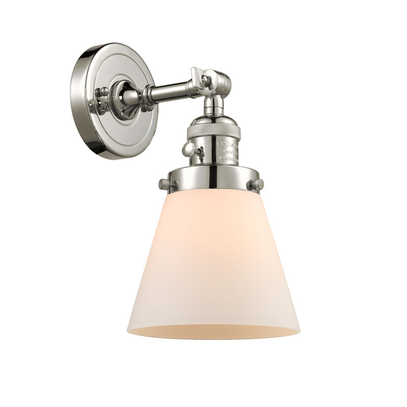 Applique murale 1 lumière Cone, Boîtier blanc mat, Nickel poli, Ampoule non incluse