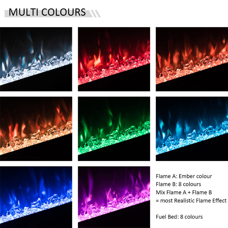 FLAMME Castello Slim Inset Electric Fireplace, Alexa Compatible, 1.8kW Heater, Remote, 16 Flame Colours, Logs & Crystals