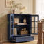 Buffet moderne avec portes en verre, tablette réglable et tiroir, bleu-1746885479