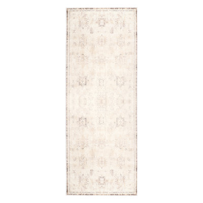 Machine Washable Traditional Vintage Beige/Ivory Waterproof Rug