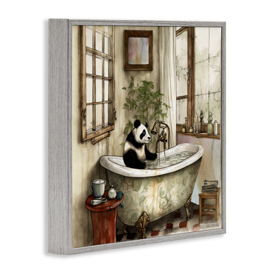 Giclée encadrée Panda Bear Bath Time, par Sasha