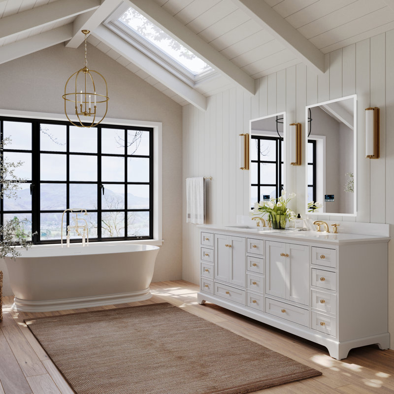 Brimfield 84'' Free Standing Double Bathroom Vanity, White, Brushed Gold