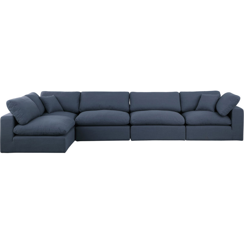 Ismelda Upholstered L-Shaped Sectional Reversible, Navy Linen Textured Fabric