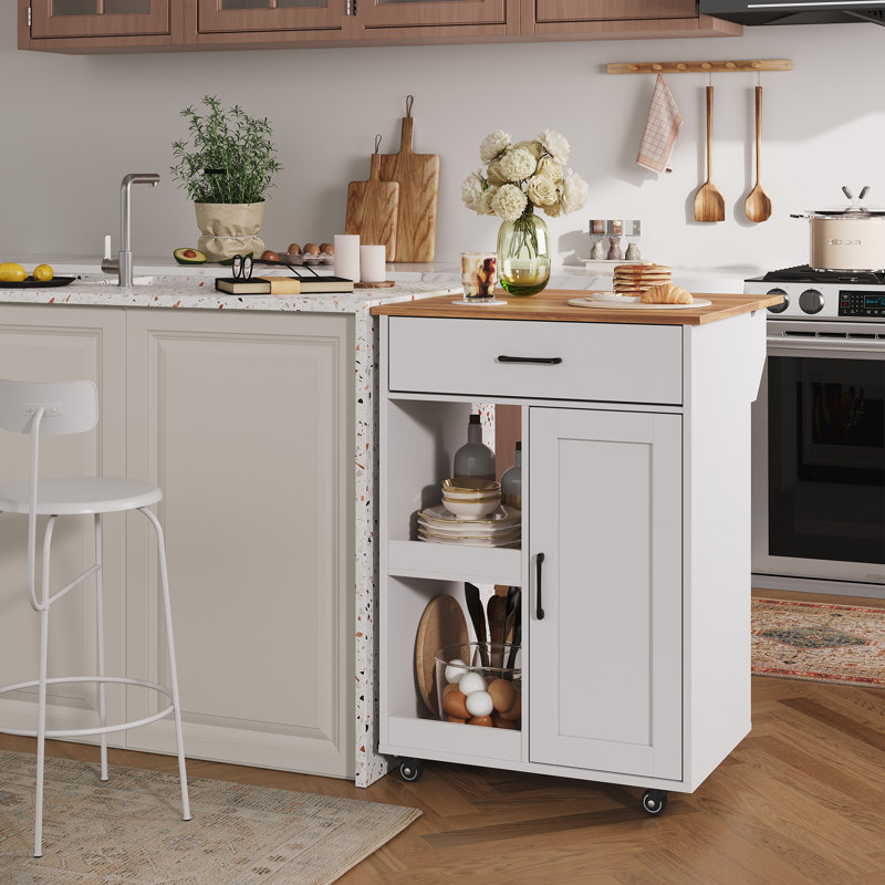 Kitchen Island with Drop Leaf, Rolling Kitchen Island on Wheels with Storage, Island Cart with 2 Open Shelves,1 Drawer for Kitchen, Dining Room