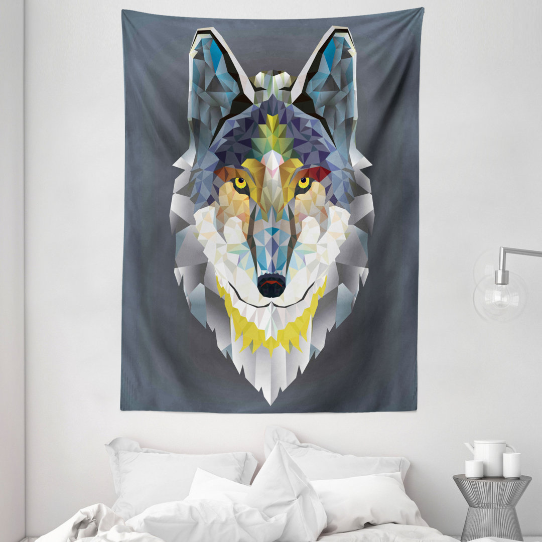 Wandteppich, Wolf Coyote Portrait-Kunst, Tier, Mehrfarbig