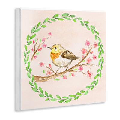 Plaque murale printanière avec couronne de printemps, design par Elena Fay