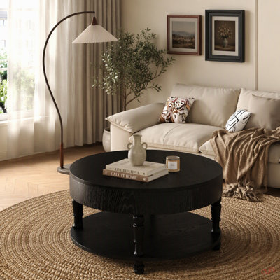 Table basse avec rangement double pour le salon, table basse ronde moderne de 31,5 po avec rangement et compartiment caché, pieds de nivellement réglables, assemblage facile