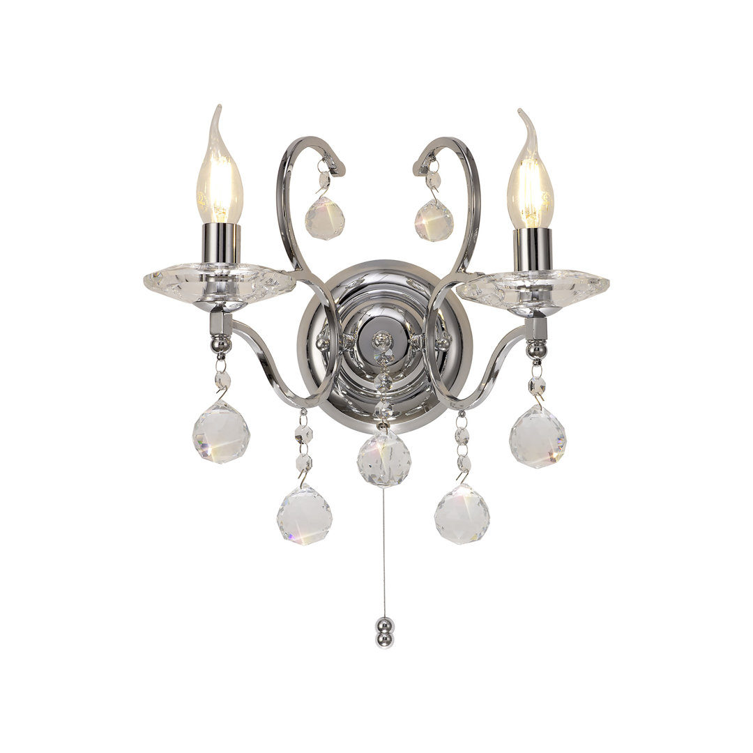 Diyas IL30122 Zinta 2 Light Switched Crystal and Polished Chrome Wall Fixture