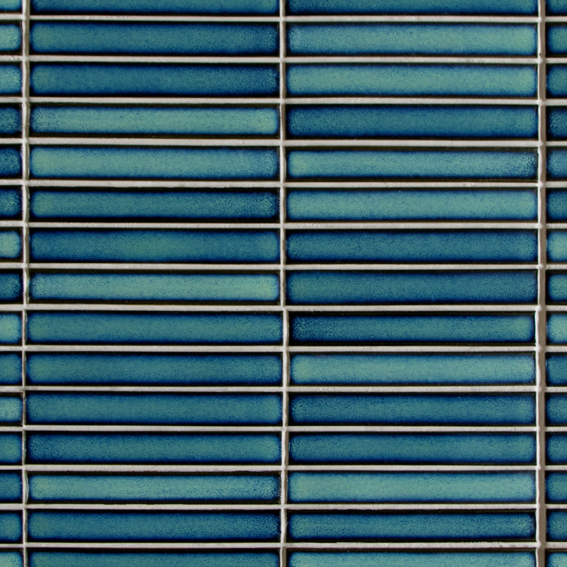 12" x 12" Stacked Glossy Kit Kat Finger Porcelain Floor & Wall Mosaic Tile, Blue/Green