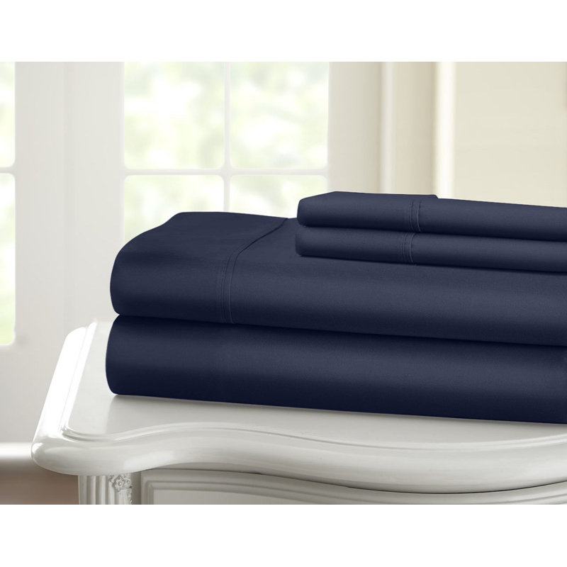 Ensemble de draps en satin de coton de qualité égyptienne 1200 fils, Bleu marine