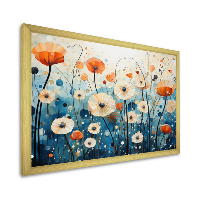 «Blue Dandelion Floral Symphony IV», reproduction sur toile, H 30 po x l 40 po x P 1,5 po, Encadrement doré