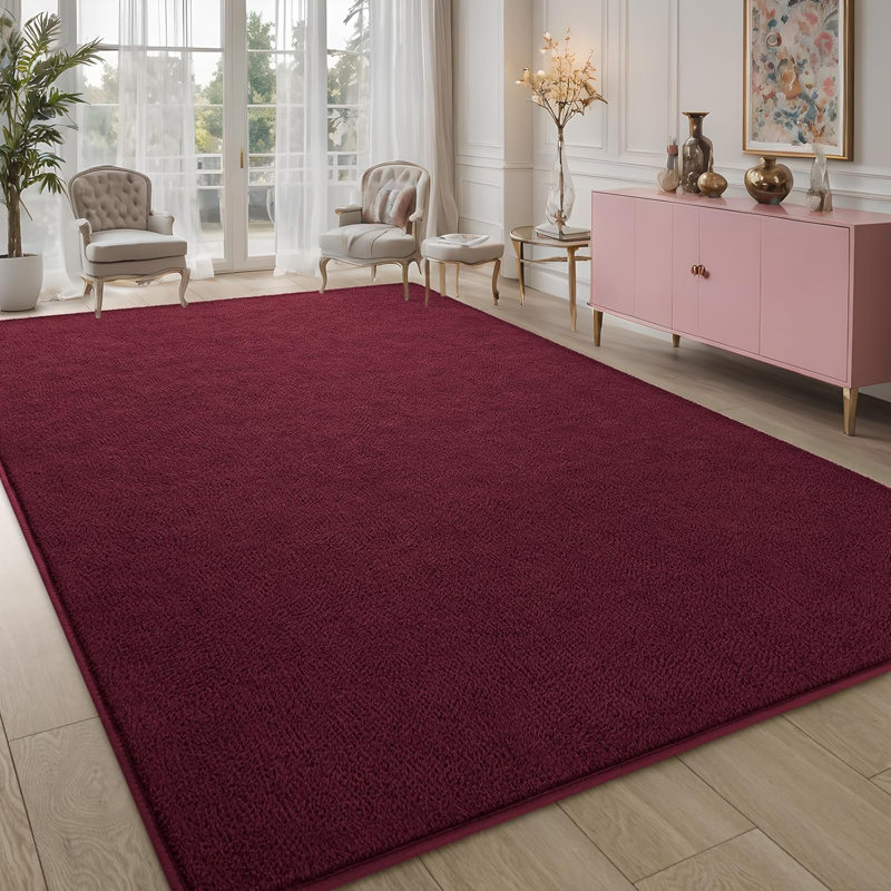 Solid Colour Shag Area Rug, Rectangle 183 x 275 cm, Red